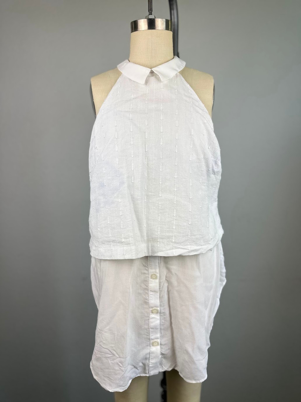 Bcbgmaxazria White Halter Tunic Top Dress Collared Button Back